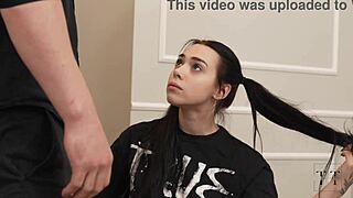 spoiled student bitch deepthroats monster cock before rough pussy punishment!