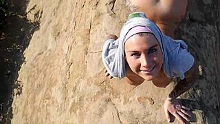 Felicity Feline flashes ass tits outdoors public