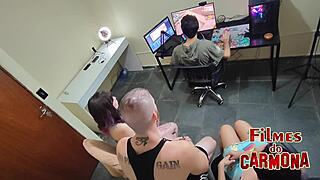 Camera Catches Buddies Bareback Fucking on Gaming Desk!