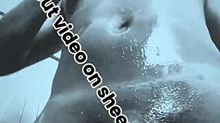 i sneak peeks at muscular black bodybuilder's horny oiled monster cock masturbation