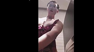 asian sissy flashes lingerie in public toilet for monster bbc tribute