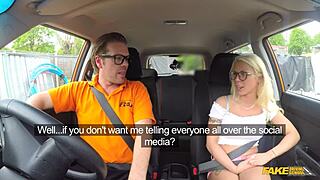 hot blonde takes big cock deep in wet british shaven pussy fake driving school 🚗💦😍