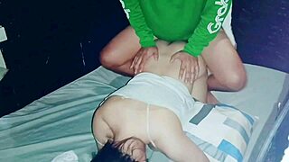 chubby asian pregnant mom bent over for creampie pounding.