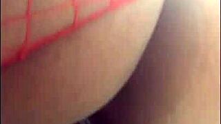 Horny Ebony Babe In Fishnets Squirts On Dildo