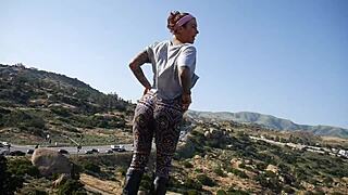 Felicity Feline flashes ass tits outdoors public