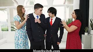 Can awkward stepson handle stepmoms' big tits orgy help?