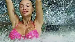 monika fox struts pink bikini poolside teasing her curves