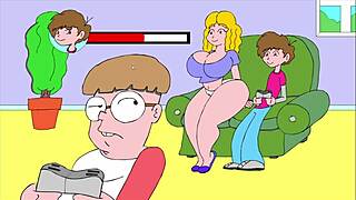 Erotic comic flashing tempts on the cozy sofa