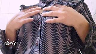 pinay chubby big tits office break playing her huge natural boobs close up