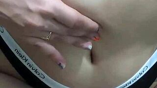 sexy latina plays navel in lingerie so hot