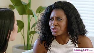 cheater licks ebony milf and petite brunette in interracial tribbing apology