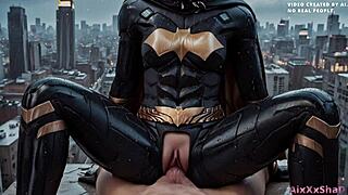 Batman: Batgirl, take my huge cock on Gotham rooftops now!