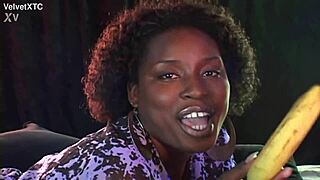 Banana shoved deep in those big natural tits during casting interview!