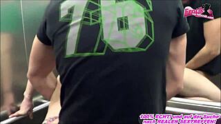 skinny german slut fucks public elevator pov