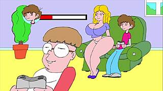 Erotic comic flashing tempts on the cozy sofa