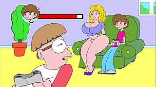 Erotic comic flashing tempts on the cozy sofa