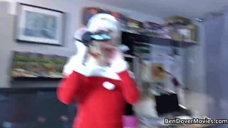 Ben Dover hosts blonde british babes in heels stockings for christmas lesbian fun