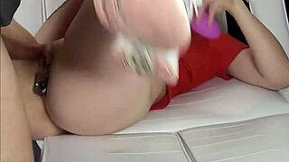 Wet wife squirts on massage chair with buttplug during rough massage fuck