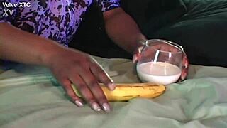 Banana shoved deep in those big natural tits during casting interview!