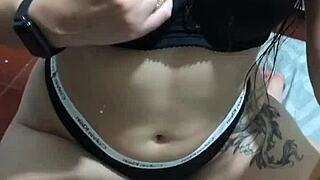 sexy latina plays navel in lingerie so hot