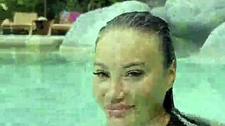 monika fox struts pink bikini poolside teasing her curves