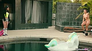 Lesbo teens licking hairy pussies lingerie tribbing after swim?