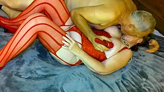 Granny Carmen rides black dildo to hard orgasm