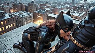 Batman: Batgirl, take my huge cock on Gotham rooftops now!