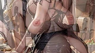 Ai Generated Blonde Maid's Upskirt Tease While Serving Food