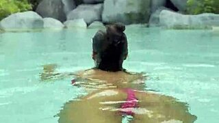 monika fox struts pink bikini poolside teasing her curves