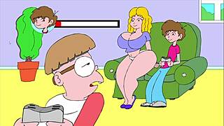 Erotic comic flashing tempts on the cozy sofa