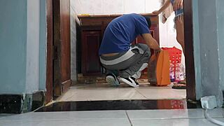 corno's wife skirts no panties takes plumber's huge cock bareback