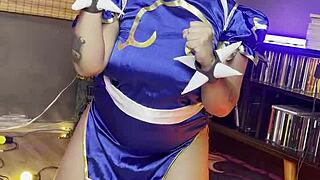 chubby chun-li cosplay curves photoshoot backstage vibes