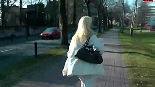 German Blonde Teen Slut Strips Naked Outdoors