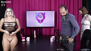 blonde brazilian and fiery redhead strip see-through lingerie for tantric massage turning into steamy bisexual group sex