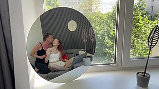 Gorgeous redhead teen feels first anal bent over stepbro