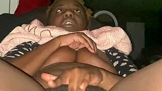 yo check this ebony babe's creamy pussy play 😍 big natural tits bounce