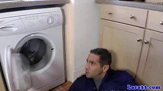 whoa, classy british milf rides plumber in stockings