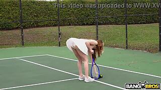 Brunette bent over tennis big cock creampie