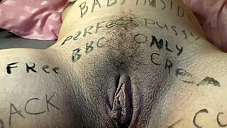 9 months pregnant with huge milky tits covered in dirty writings pov