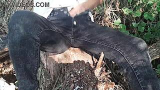 Girl Fingers to Shaking Orgasm in Forest Clothes Masturbation