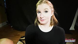 cute blonde lottie rims balls then rides shaved cock pov