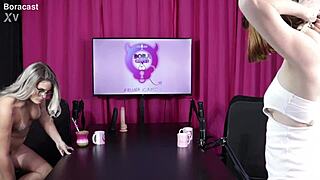 blonde brazilian and fiery redhead strip see-through lingerie for tantric massage turning into steamy bisexual group sex