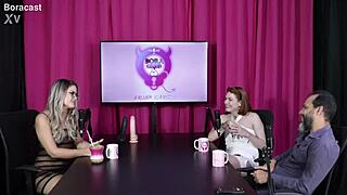 blonde brazilian and fiery redhead strip see-through lingerie for tantric massage turning into steamy bisexual group sex