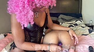 Young ebony slave bends over hairy pussy pierced nipples prepped for deep anal pounding.