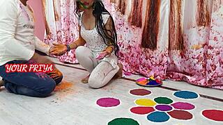 Indian Priya Rides Stepbrother Big Cock Holi Festival Fuck