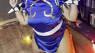 chubby chun-li cosplay curves photoshoot backstage vibes