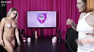 blonde brazilian and fiery redhead strip see-through lingerie for tantric massage turning into steamy bisexual group sex