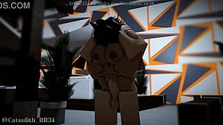 Cheerleader sneaks in after close for rough doggystyle creampie fuck