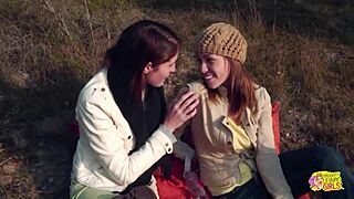 picnic with brunette pals turns wildly lesbian using strapon outdoors